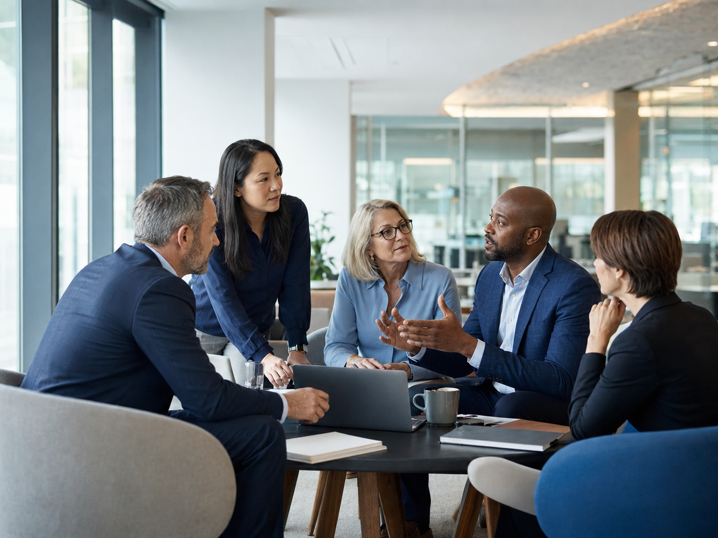 Experienced workplace professionals collaborating in a modern office