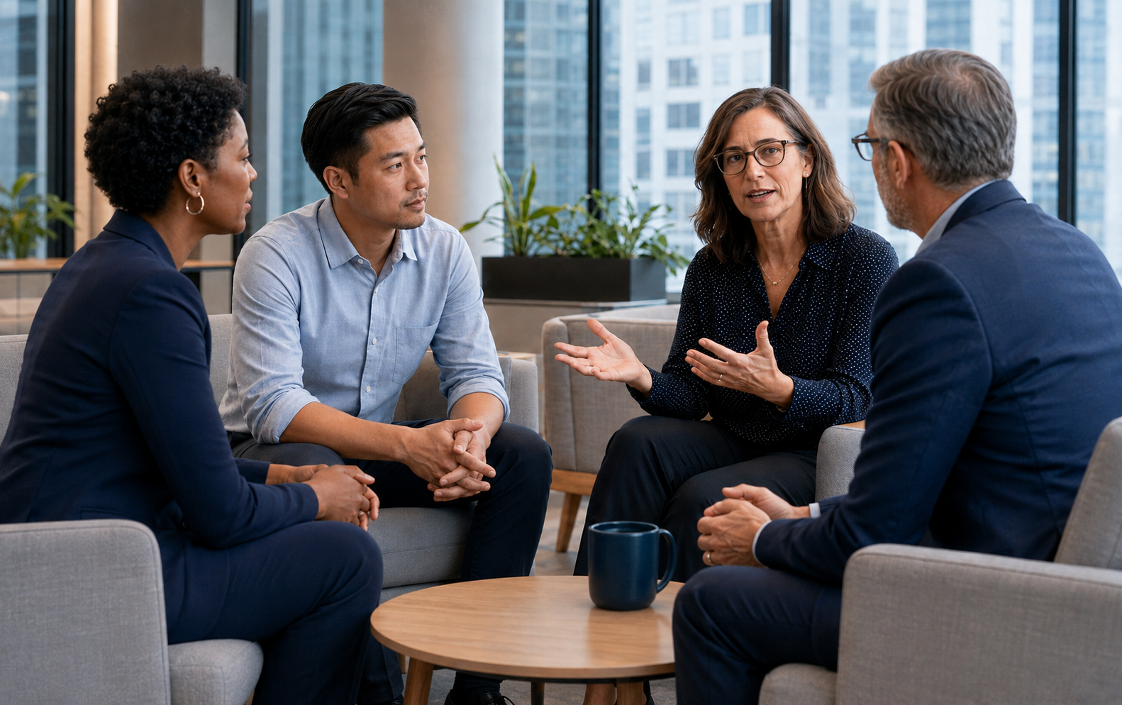 An organizational ombuds meeting confidentially with an employee